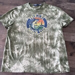 Polo Ralph Lauren Mens L Marlin Club Graphic T-Shirt Key West Green tie dye